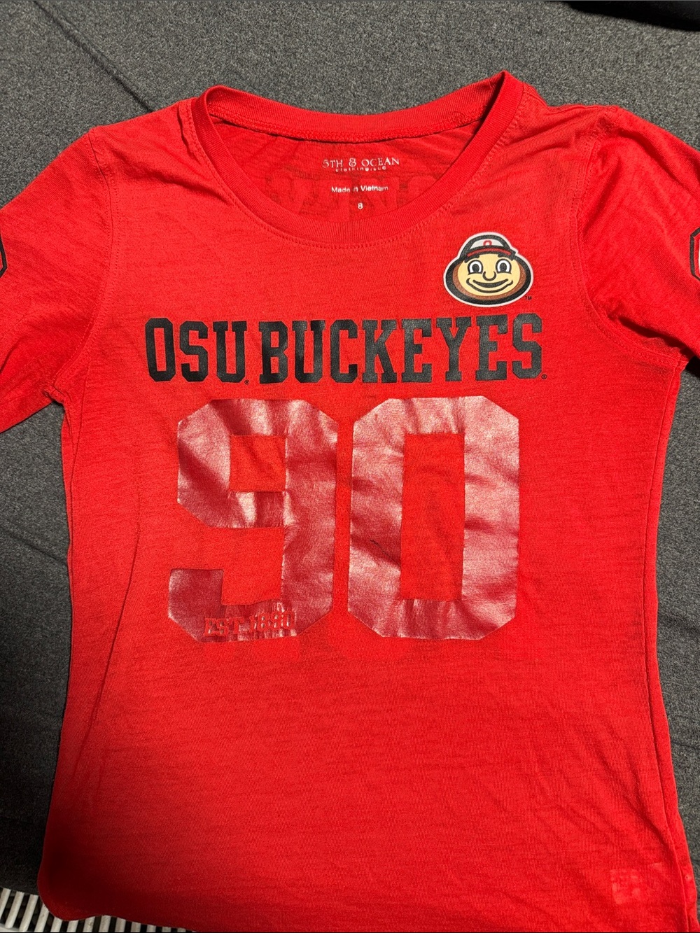 5th & Ocean Red OSU Buckeyes Short Sleeve Tee with Number 90